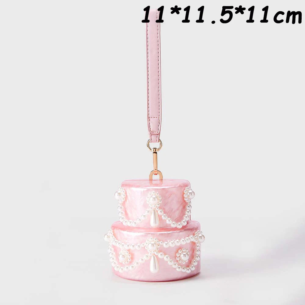 Chic Women Acrylic Cake Bag Cute Pearl Evening Clutch Bag Beading Pearl Purse For Wedding Party Luxury shoulder Handbag Designer