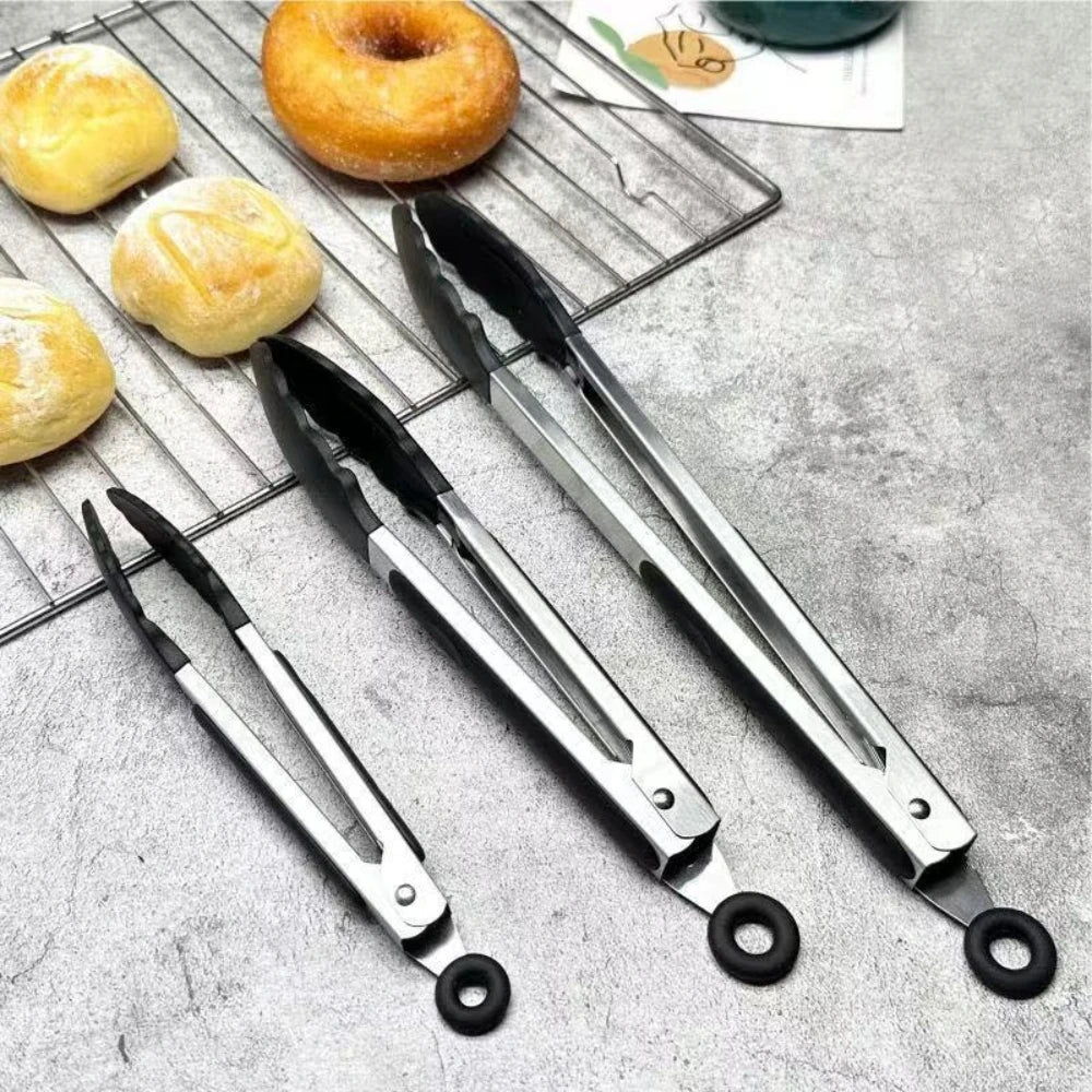 Multi-Size Lock Kitchen Tongs 7/9/12Inch Silicone Tip Heat Resistant Barbecue Gadget for Home Cooking Outdoor BBQ Use
