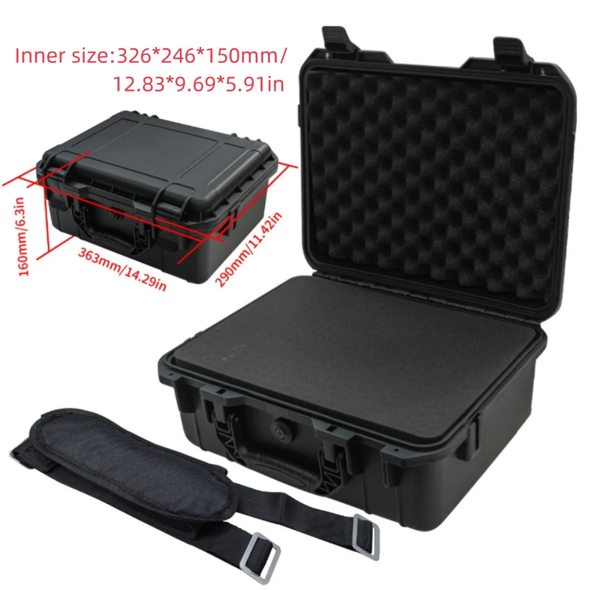 Equipment Hard Case with Pre-cut Sponge and Single Crossbody Strap, for Camera Photography Safety Toolbox Portable Case Suitcase