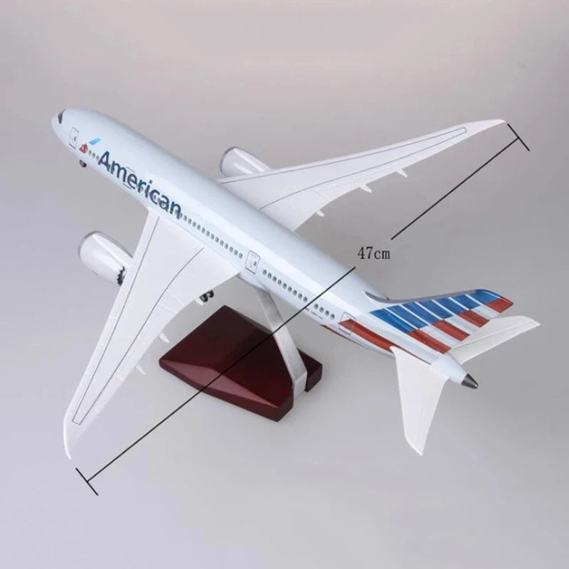 1:130 Scale Toy Plane Model B787 American Airways Resin Diecast Airplane With Light and Wheel for Colelction Display Toy Gift