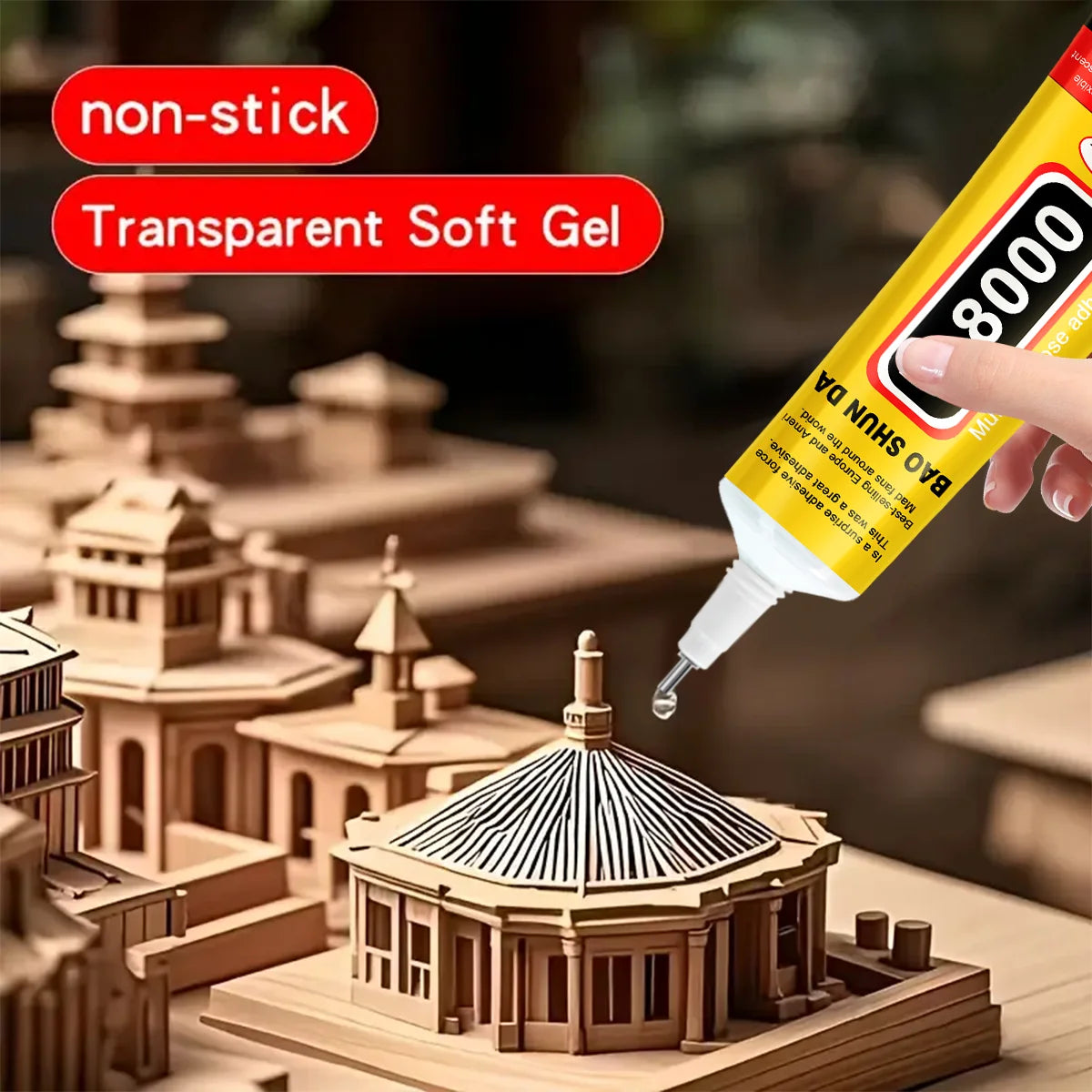 JXVX T8000 transparent touch adhesive is the tip application of DIY jewelry plastic glass for mobile phone electronic components.