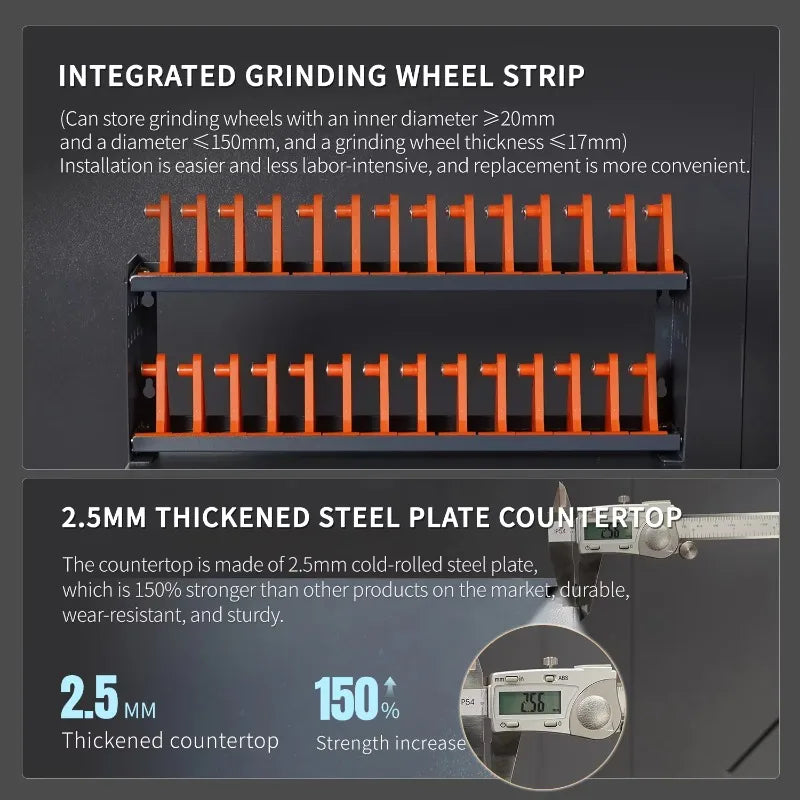 LYREIGN Mobile Grinding Wheel Storage Cabinet Heavy Duty Metal Grinding Wheel Rack Trolley for Surface Grinder Workshop Tool