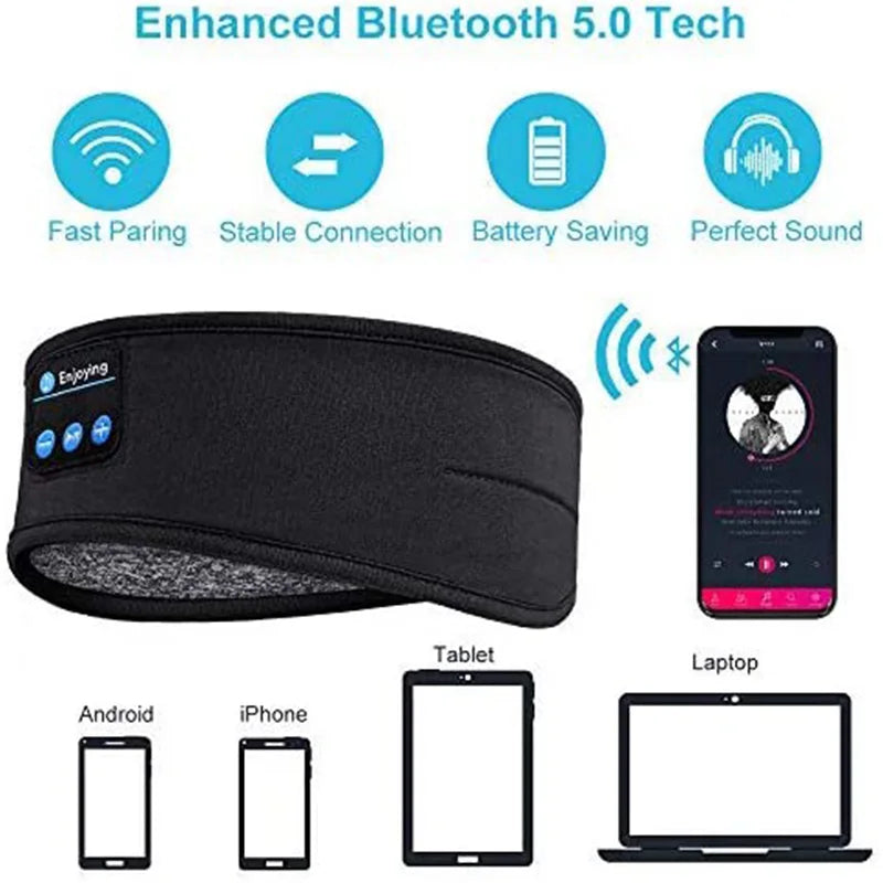 Wireless Bluetooth Headband Sleeping Headphone Sport Earphone With Mic Stereo Speakers Eye Mask For Android iPhone Laptop Tablet
