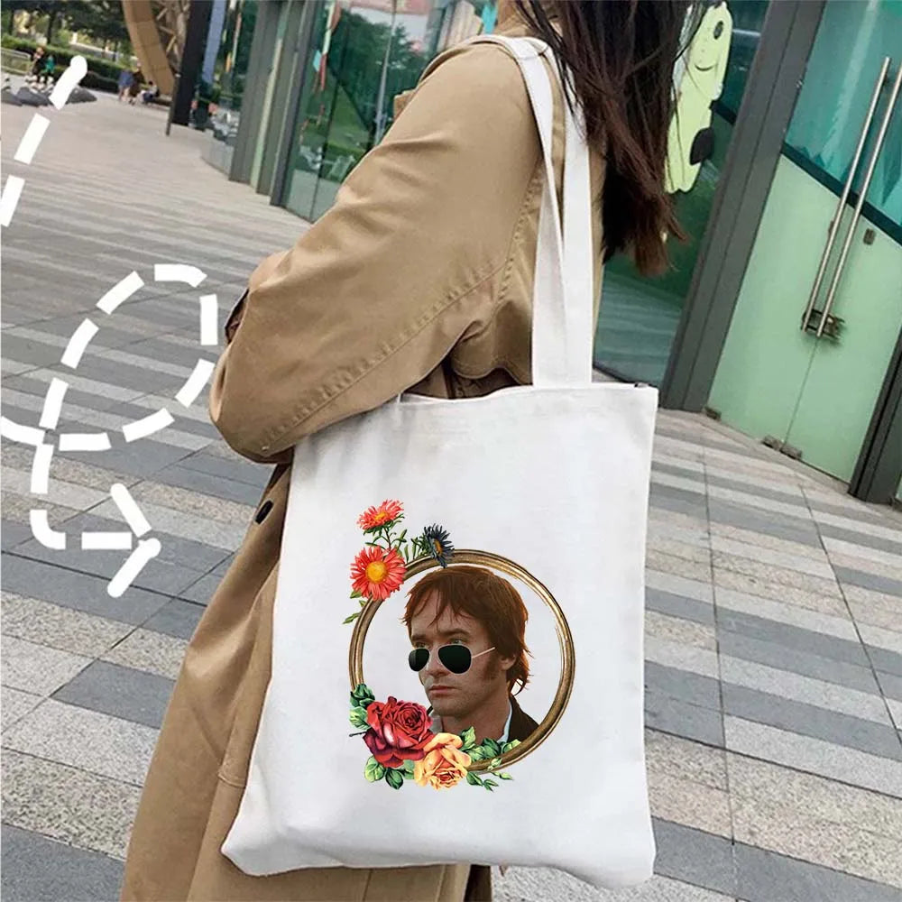 More Pride Less Prejudice Jane Austen Pride Prejudice Elizabeth Darcy Book Bennet Cartoon Shopper Canvas Tote Bag Cotton Handbag