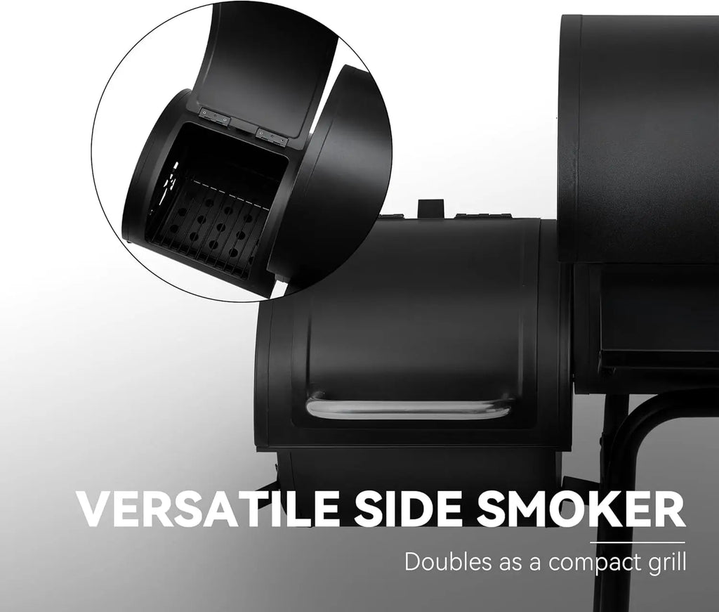Charcoal Grill Offset Smoker: Charcoal Barbecue Grills with Spacious Cooking Area | Barrel BBQ Grill Smokers Combo for Outdoor