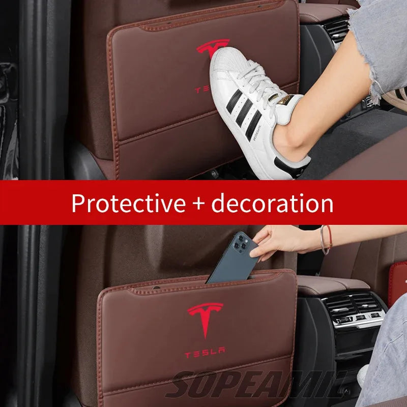 Car Seat Back Protection Anti-Kick Pad Rear Seat Storage Bag For Tesla Cybertruck Beast Roadster Model 3 Model Y Model S Model X