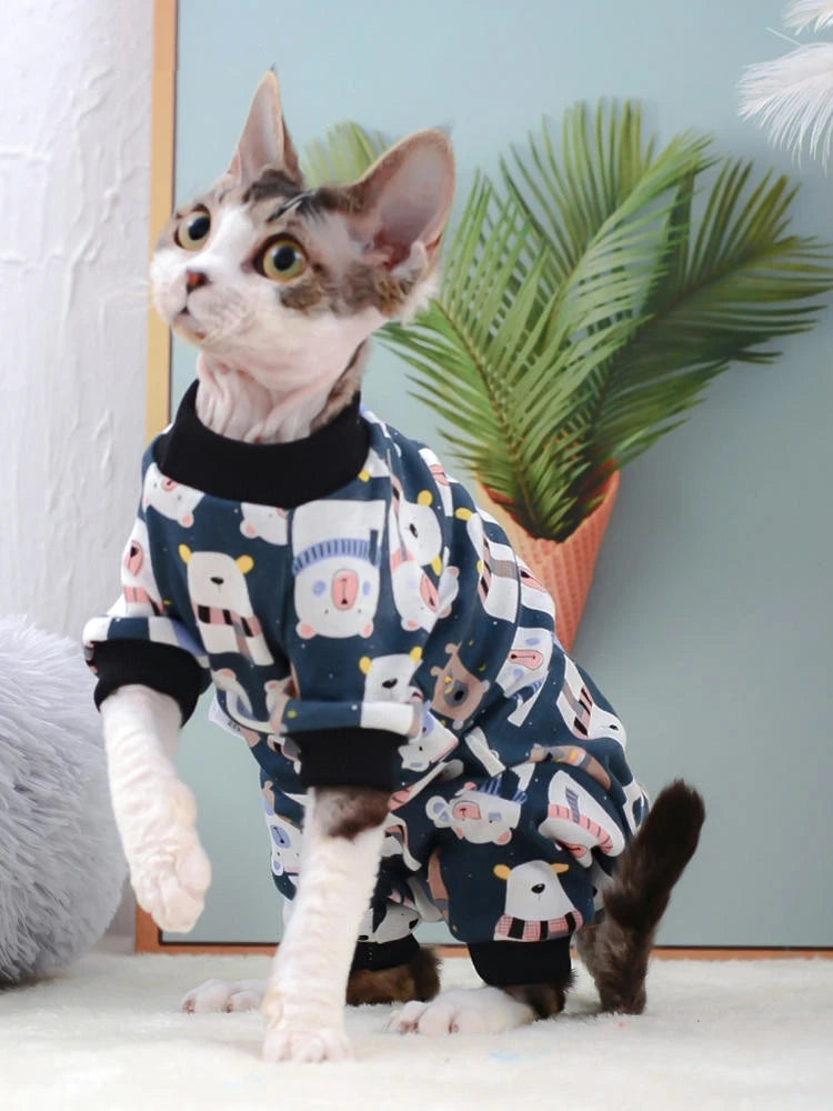 Cat Clothing 4-legged Soft  Cartoon Lion Coat for Sphynx Cat Cotton Long Sleeves Shirt for Kittens Devon Rex Blue Pink Jumpsuit