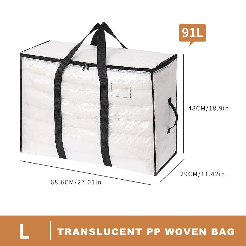 Clear Heavy Duty Moving Bags Extra Large Storage Totes With Zippers And Handles Translucent Clothes Blanket Closet Organizer