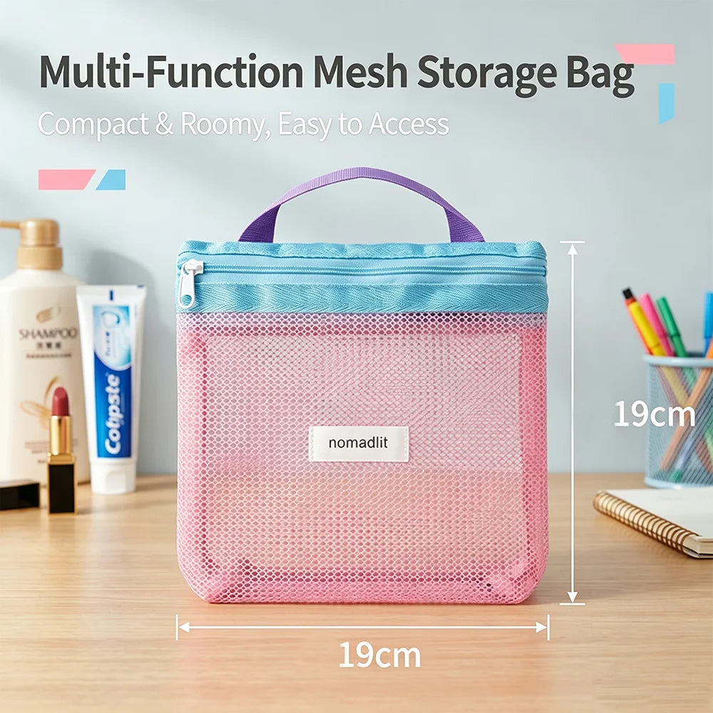 New Dopamine Mesh Toiletry Bag Transparent Portable Cosmetic Bags Large Capacity Handbag Makeup Underwear Storage Bag Travel Bag