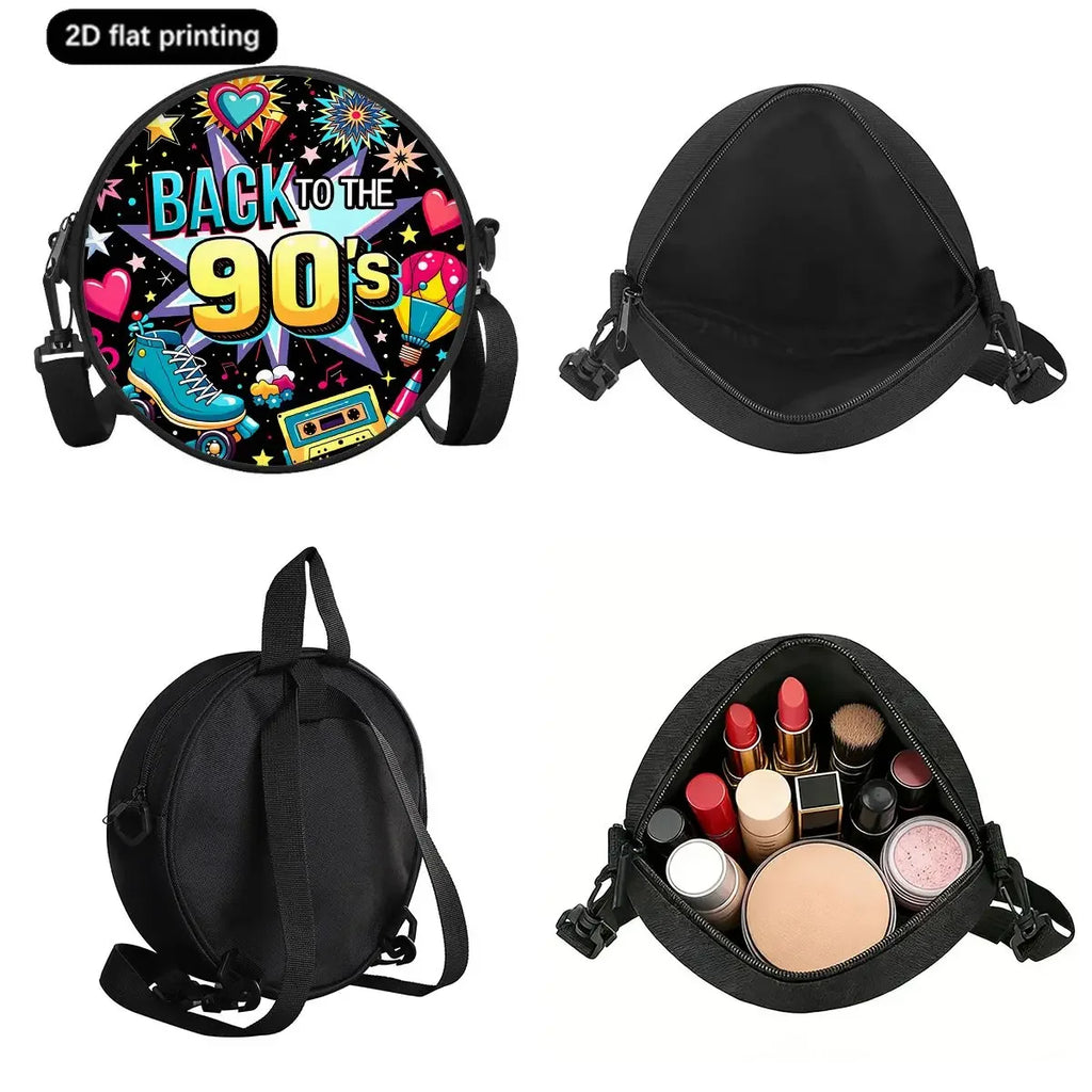 Radio Print Round Shoulder Bag Casual Messenger Bag Daily Adjustable Strap Crossbody Bag for Woman Best Gifts 2D Flat