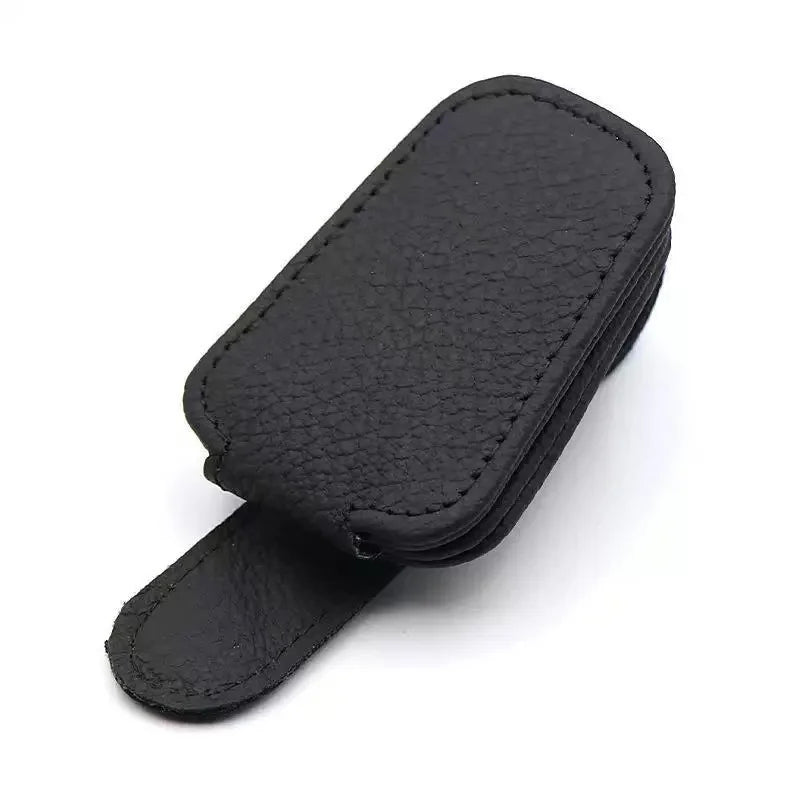Sunglasses holders are compatible with car sunshades. They feature magnetic leather sunglasses clips and B-type clips.