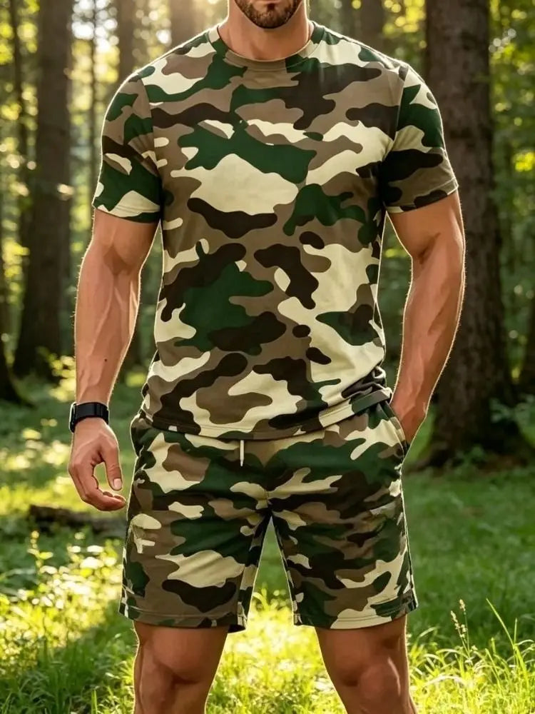 Summer Camouflage Pattern 3D Print Tracksuits Men Women Casual Short Sleeve T-Shirt Shorts Sets 2pcs Sports Suits Men's Clothing