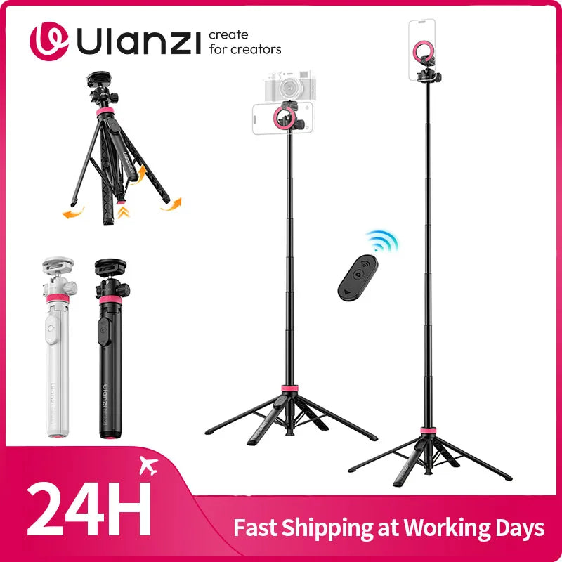 Ulanzi MT-44 M Selfie Stick Ground Tripod 1/4''&Magnetic Selfie Stick for Smartphone Camera One-Touch Auto Deploy for Travel
