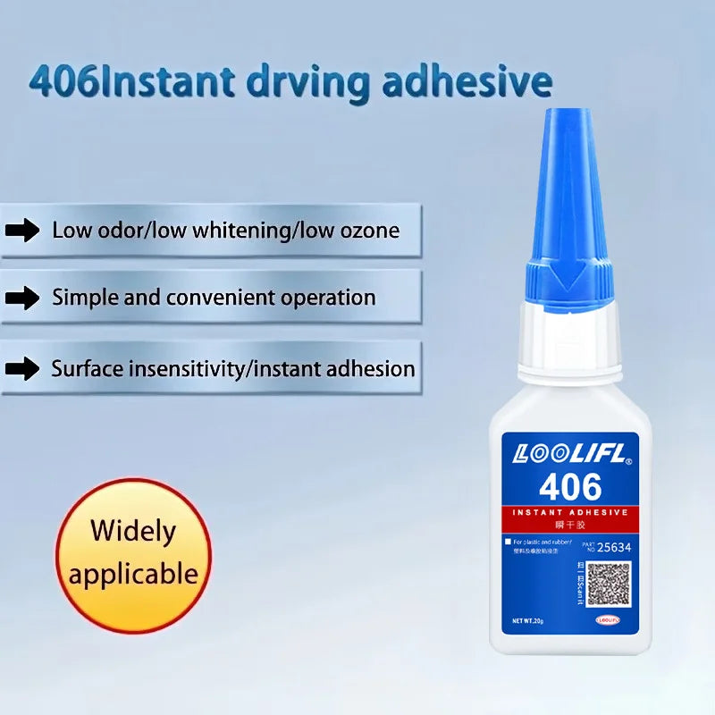406 Super Glue Instant Cyanoacrylate Adhesive Strong Bond for Plastic Rubber Metal Wood Ceramic Fast Drying Clear Repair Glue