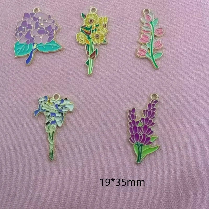 10pcs Van Gogh Sunflowers Iris Plants Flower Keychain Pendant Alloy Jewelry Accessories Necklace Earrings Pendant