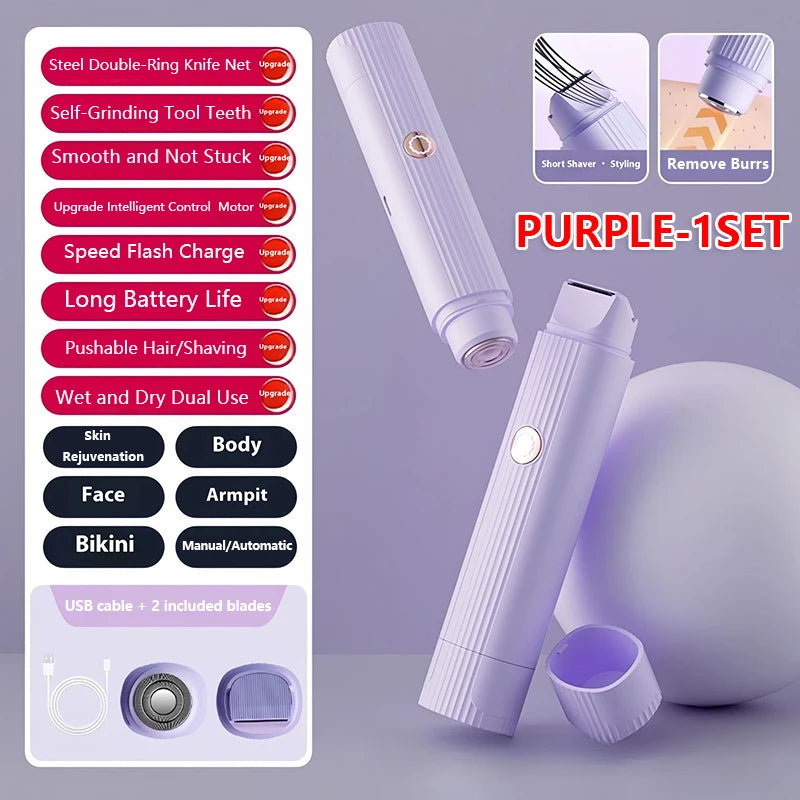 2026 New 2in1 Electric Razor for Women Painless Hair Removal Rechargeable Body Trimmer Underarm Mustache Epilator Shaver