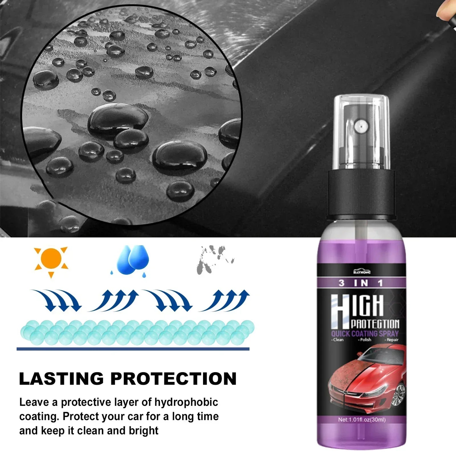 Multi-Functional Coating Renewal Agent,3 in 1 Ceramic Car Coating Spray, Plastic Parts Refurbish Agent,Fast-Acting Coating Spray