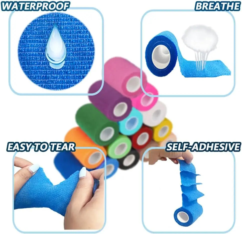 15pcs 2.5/5/7.5cm Colorful Sports Self Adhesive Elastic Breathable Sports Wrap Tape For Knee Pads Finger Ankle Aid Kit Pet Tool