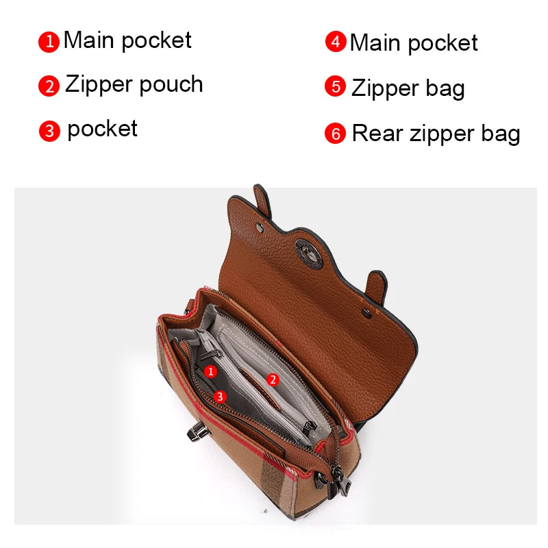 Women's New Style Summer Trendy Casual Versatile Canvas Plaid Small Square Genuine Leather Crossbody Bag