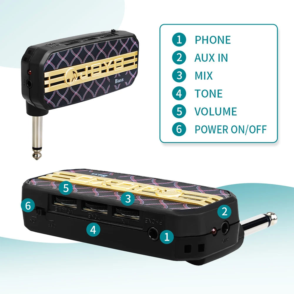 JOYO JA-03 Portable Guitar Amp Mini Guitar Headphone Amplifier Plug & Play Adjustable Bypass/Modulation Signal for Bass Practice