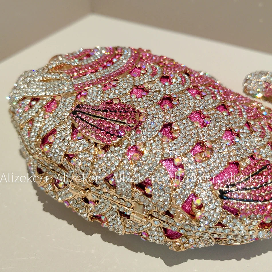 Alizekerr Goldfish Shaped Crystal Evening Bags Women Gorgeous Diamond Metallic Clutch Purses Ladies Unique Handbag Wedding Party