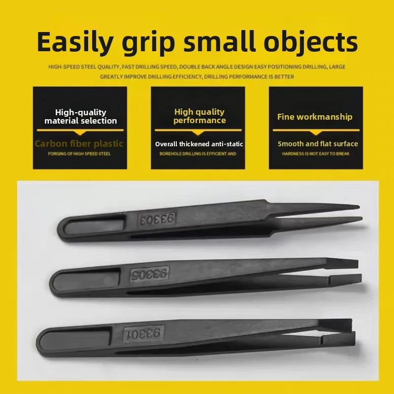 Anti Static Carbon Fiber Electronics Tweezer JZD Non Magnetic Plastic Tool Pointed Bent Tip Component Handling Factory Price