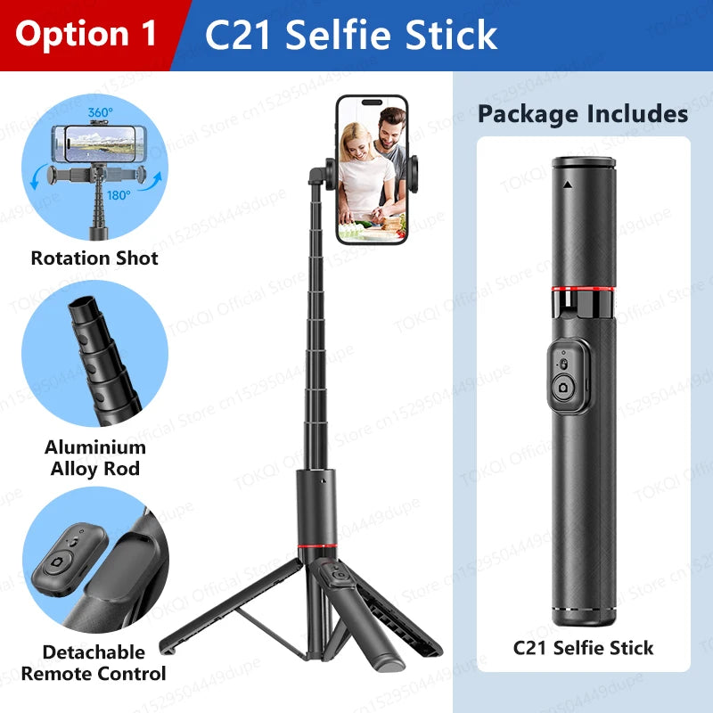 C21 Selfie Stick Stable Tripod with Bluetooth wireless Remote for IPhone Android Mobile Phones Shooting Video, Hidden Phone Clip