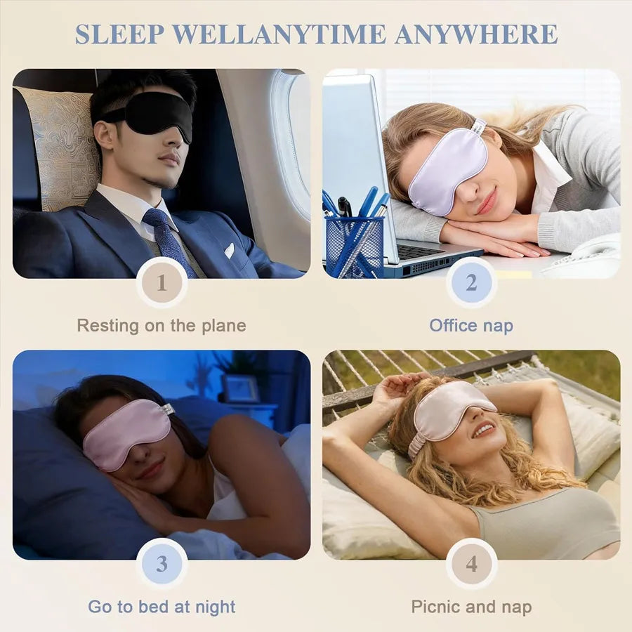 3/1Pcs Anti-Aging Silk Sleeping Mask Double Layer Filled Elastic Band, Soft Light Block Eye Shade with Free Earplugs for Rest