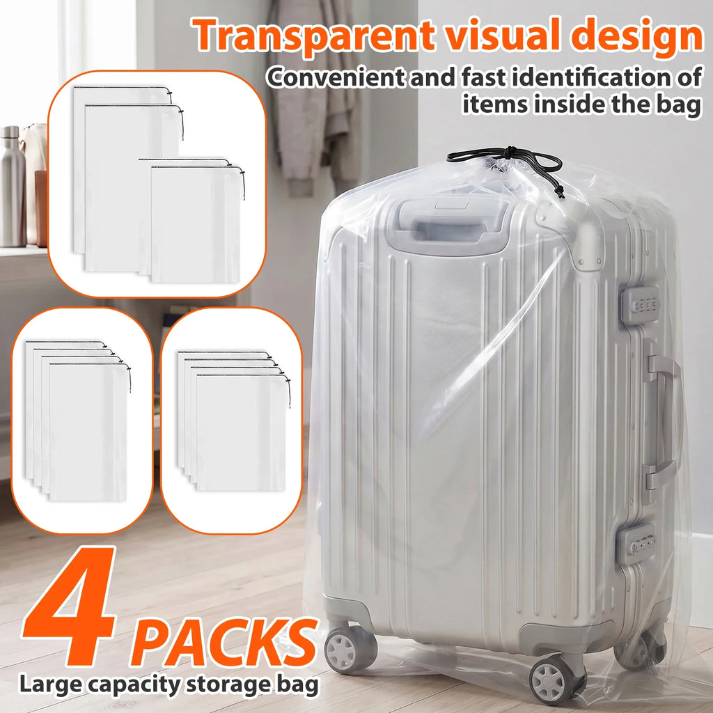 4 Pcs Suitcase Dust Cover Clear Drawstring Luggage Box Storage Bag Suitcase Blanket Quilt Organizer Travel Sleeve Accessory