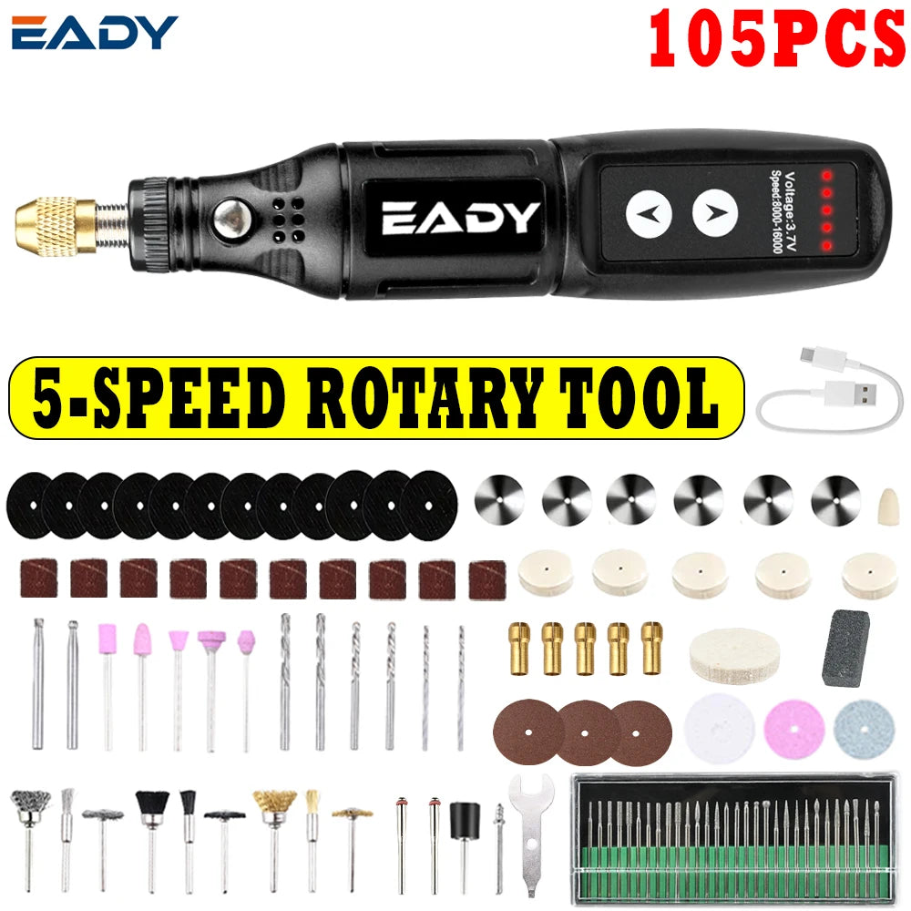 Cordless Rotary Tool, Electric Mini Grinder Pen, Mini Drill, USB Charging, Sanding, Polishing, Drilling Attachments, for DIY