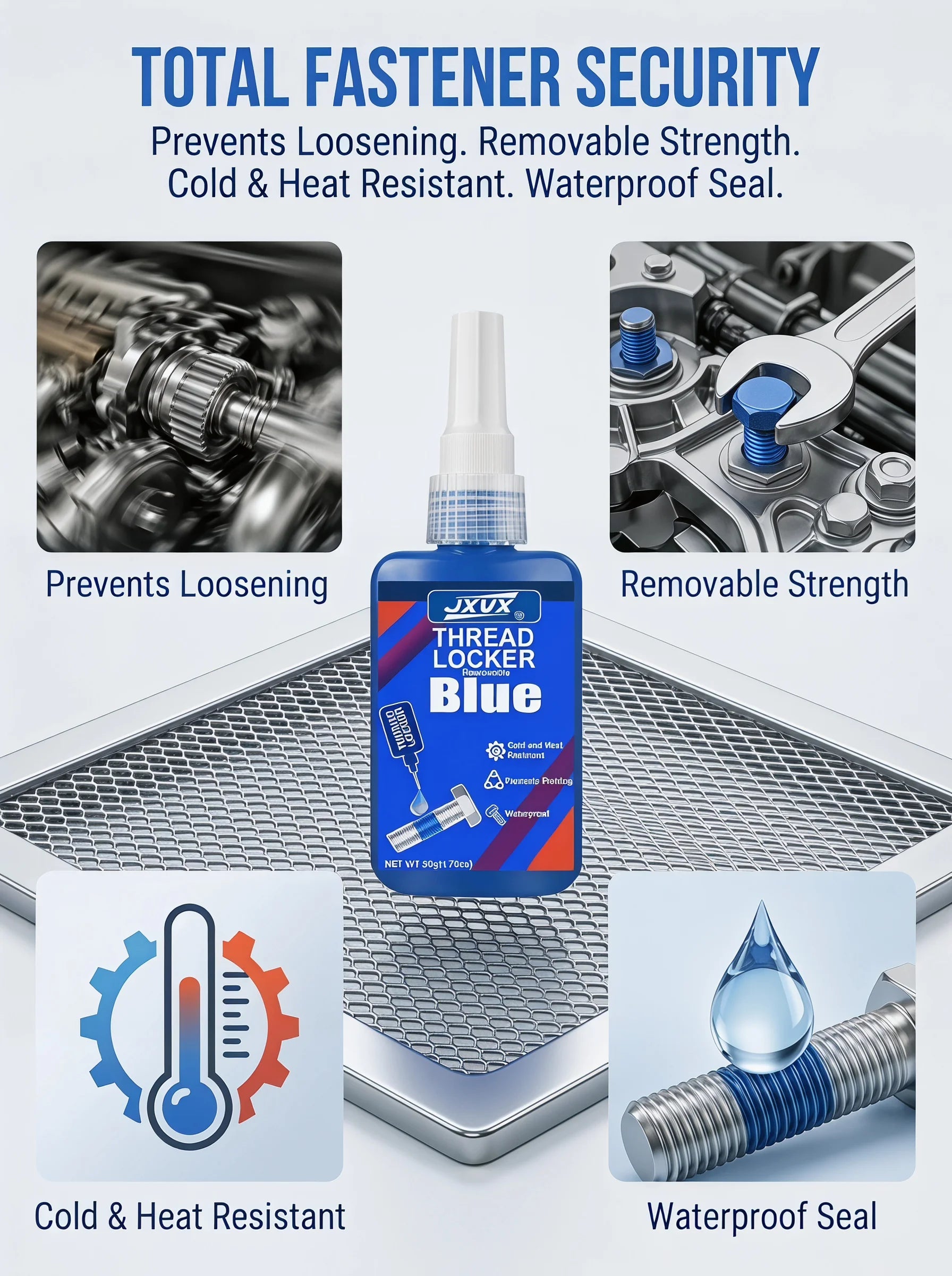 1–3 Pieces of 50ml Anaerobic Adhesive, Medium Strength, Quick-Drying Threadlocker, Oil and Water Resistant, Heat Resistant. Suitable for Metal Bolts, Nuts, and Screws