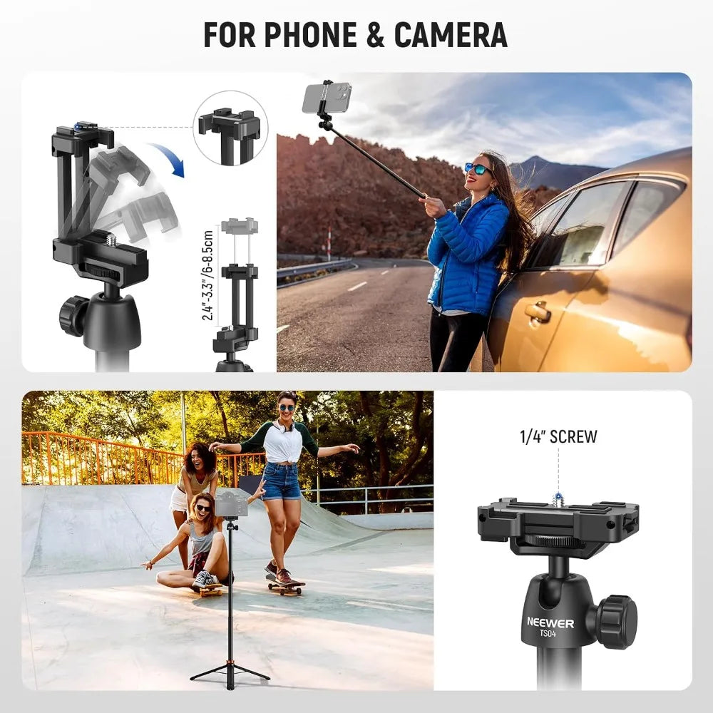 59" Selfie Stick Tripod for Phone & Camera, Portable Aluminum Travel Tripod for Video Recording, TS04