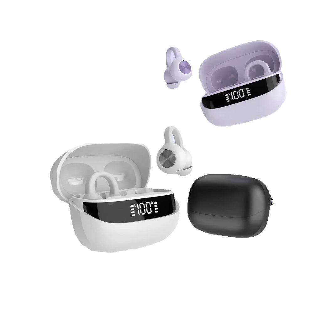 Bnixry K30 Series Bluetooth 5.3 Wireless Earphones Sports Ear Clip Style with Mics Button Control LED Power Display HiFi Stereo