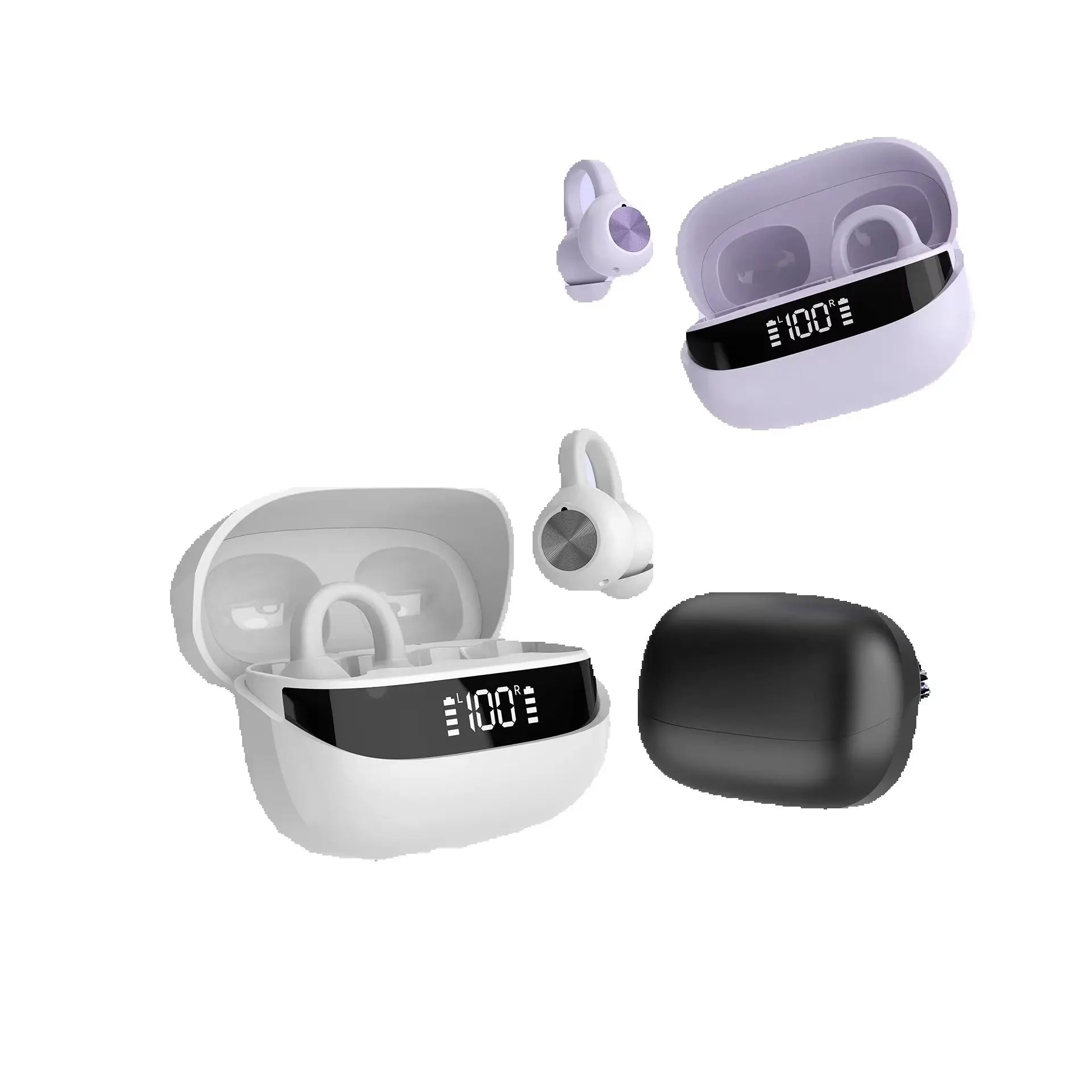 Bnixry K30 Series Bluetooth 5.3 Wireless Earphones Sports Ear Clip Style with Mics Button Control LED Power Display HiFi Stereo