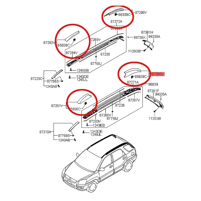 1/4pcs Car Roof Rack Cover Bar Rail End Shell Cap for Kia Sportage 2004-2007