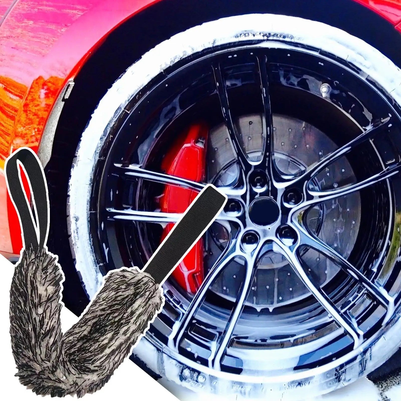 Auto Wheel Wash Towel Brush Car Double-sided Long Belt portable Cleaning Towel Coral Plush Wheel Pull Belt Hub plush Towel