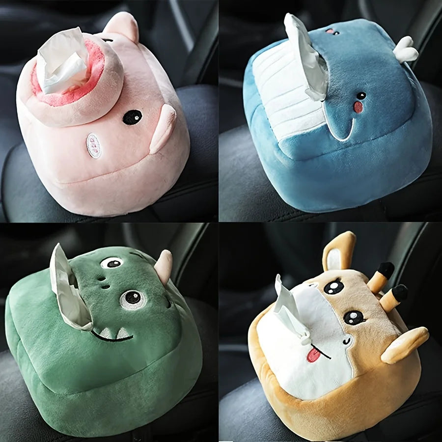 1Pc Cute Cartoon Plush Tissue Storage Bag Hanging Tissue Box for Car Seat Back Armrest Sun Visor Interior Decor Accessory Friend