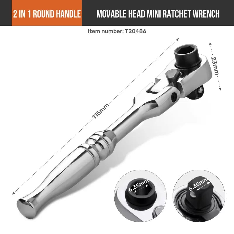Hi-Spec 2-in-1 Mini Ratchet Wrench Movable Head Handle Double-Ended Socket Wrench Small Fly Torque Spanner Hand Repair Tools