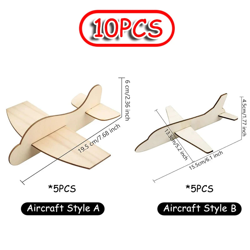 Kids DIY Graffiti Wooden Board Airplane Craft Toys Parish Open Learning Drawing Materials Glider 3D Puzzles Airplane Model Toys