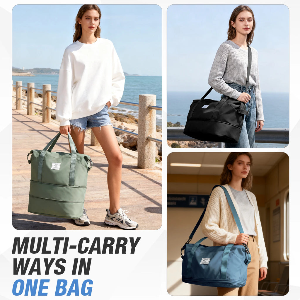 Expandable Large Capacity Travel Bag, Triple Layer Folding Travel Bag Multifunctional Storage Luggage Bag for Clothing, Handbag