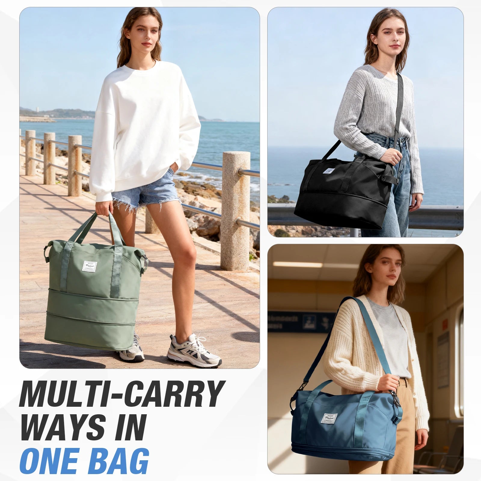 Expandable Large Capacity Travel Bag, Triple Layer Folding Travel Bag Multifunctional Storage Luggage Bag for Clothing, Handbag