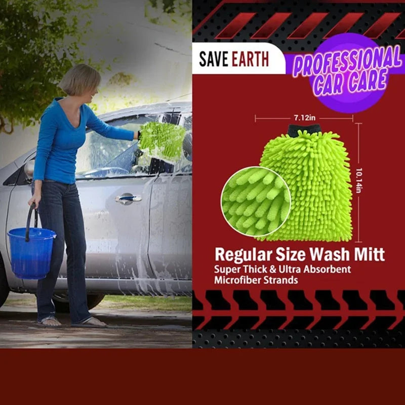 Car cleaning microfiber, 2-piece set - scratch free and lint free, high-quality lint microfiber car wash gloves - green