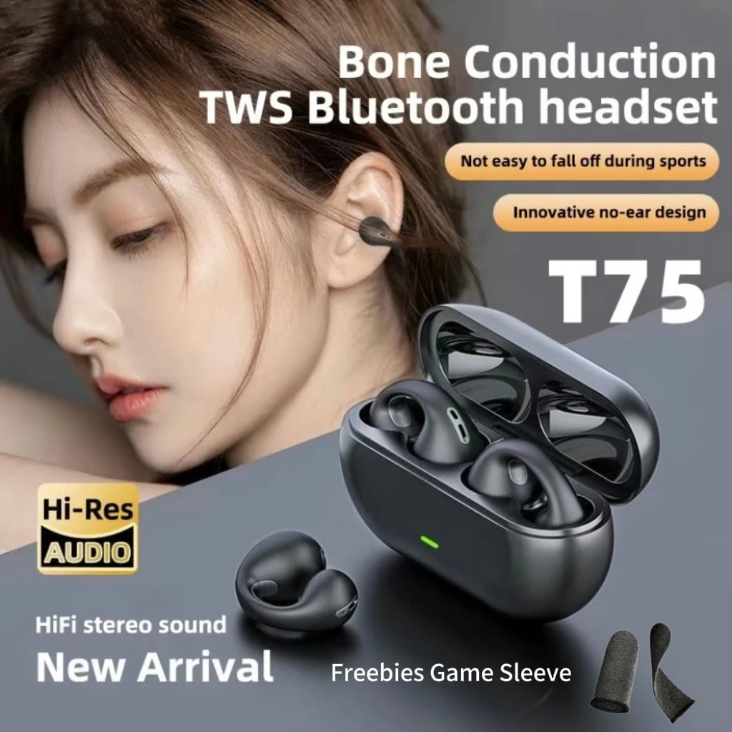 2026 Year of the Horse Gift Ear Clip Bluetooth 5.3 Headphones Open Ear Sports Long Battery HD Call Earbuds