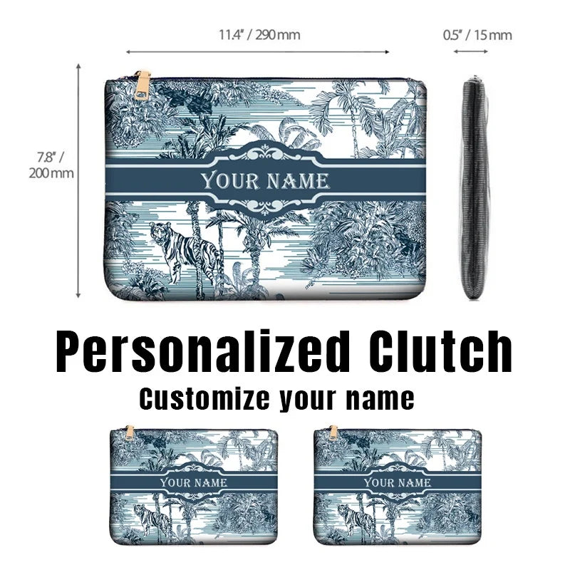 Graceful Customizable Name Women's Canvas Clutch Makeup Bag Purse Party Weekend Vacation Travel Cosmetic Bag Mobile Pouch Wallet