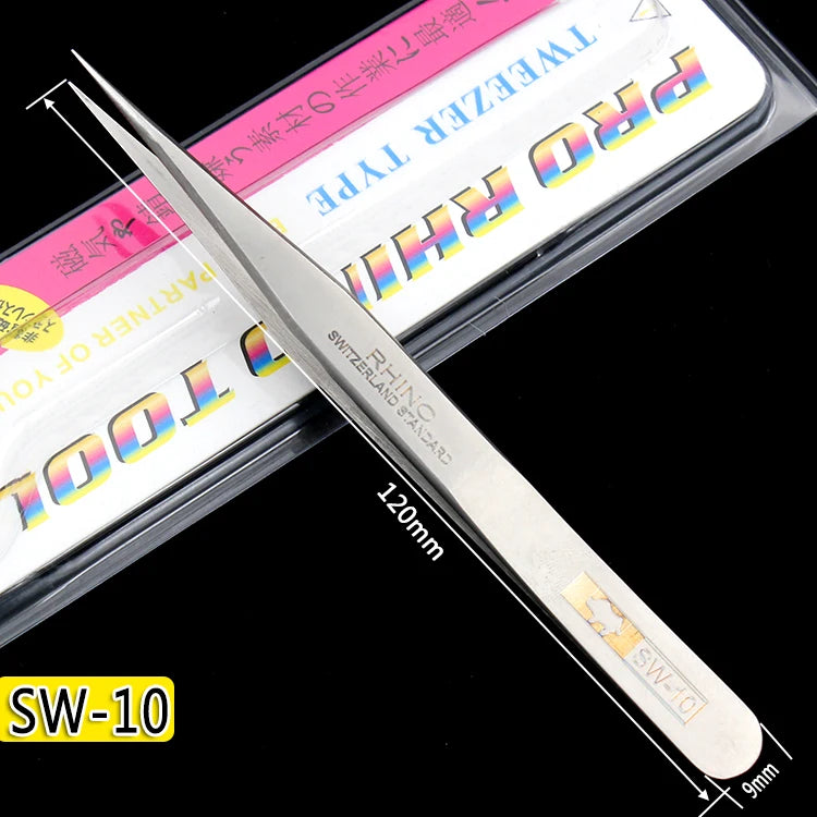 Japanese RHINO SW Series Frosted Anti-Magnetic And Anti-Acid Swiss Technology Slender Pointed High Hardness Precision Tweezers