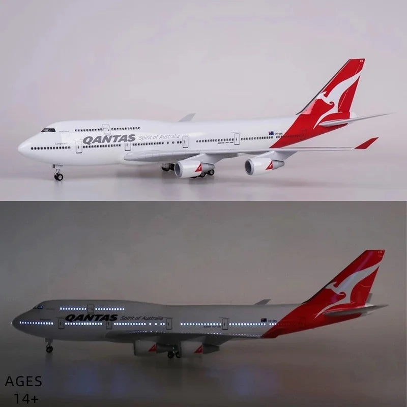 1/150 Scale B747 Airplane Model Australia Qantas Air Lines 47cm Diecast Resin Airplane With Led Lights And Wheels For Decoration