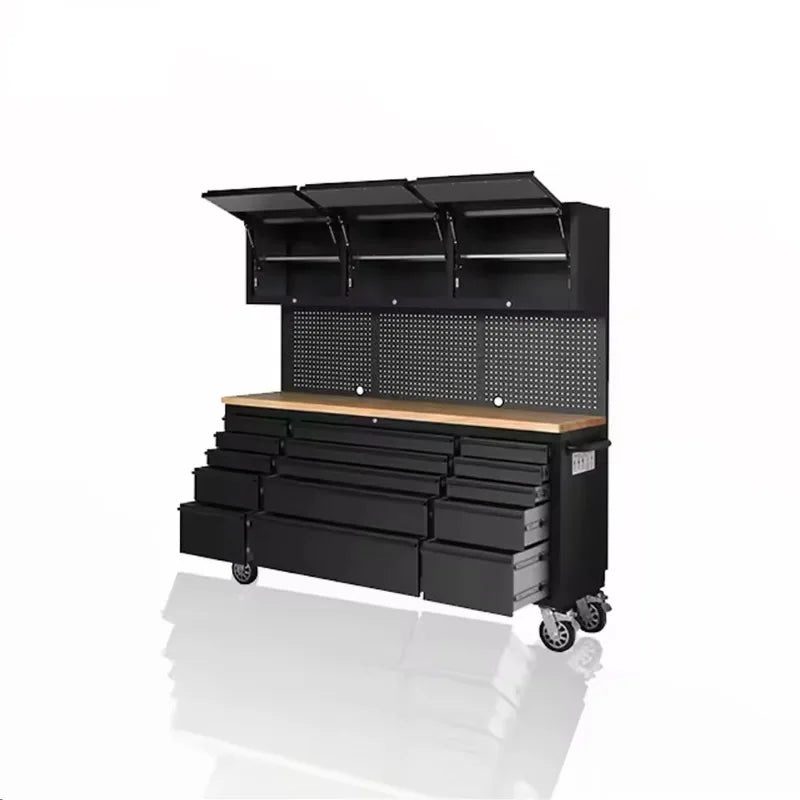 72 Inch Garage 430 Stainless Steel Tool Cabinet Combination Tool Workbench Chest with Storage Drawer for Heavy Duty Workshop
