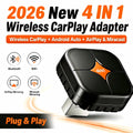 2026 New 4IN1 Wireless CarPlay Adapter Wireless Android Auto AirPlay Miracast Wireless Screen Cast Smart Car Box Plug & Play