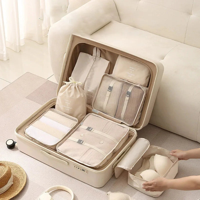 7-piece Set Travel Organizer Set Folding Storage Bags Wardrobe Cube Suitcase Packing Luggage for Clothes & Shoes