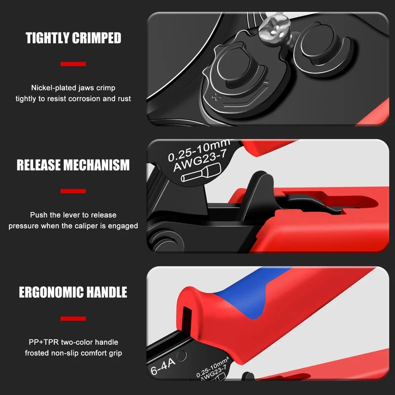 HSC8 6-4A Ferrule Crimper Plier 0.25-10mm² AWG23-7, Self-Adjustable Ratchet Crimping Tool for Wire End Ferrules